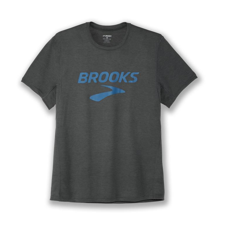 Brooks Distance Graphic Men's Short Sleeve Running Shirt - Heather Dark Oyster/HBR/grey (20684-EQWD)